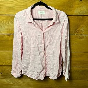Xirena Scout Womens Shirt button up cotton lightweight shirttail hem box pleat L